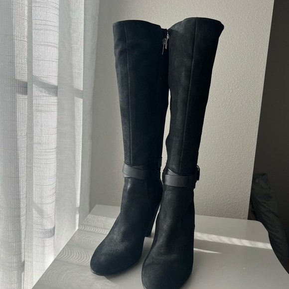 ECCO Womens 39 8 8.5 Tall Black Nubuck Leather Harness Riding Boots - Picture 3 of 5